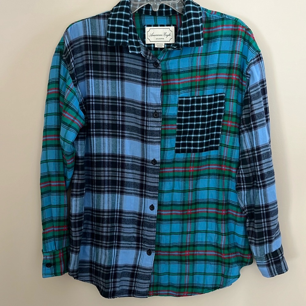 American Eagle Lounge Oversized Flannel Mixed Print Button Down size XS
